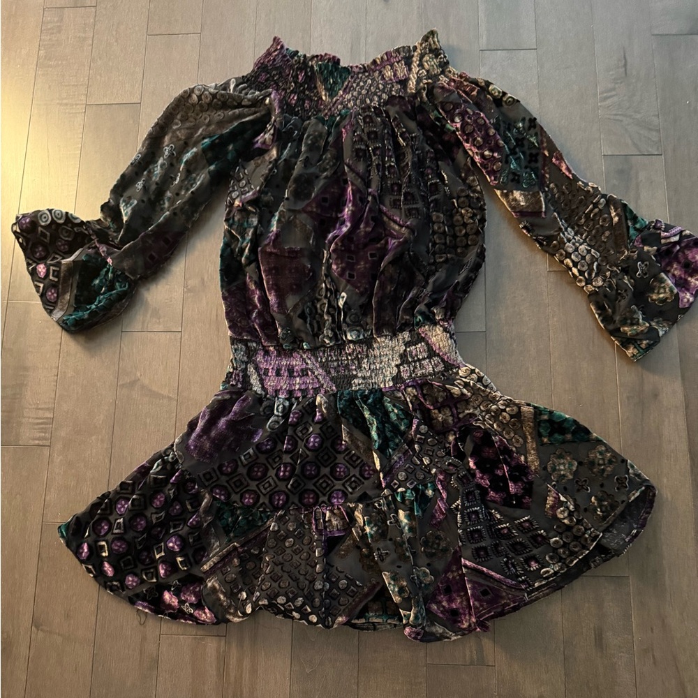 Muchet et Muchette Elegant Multicolor Burned Out Velvet Augustin Dress NWT